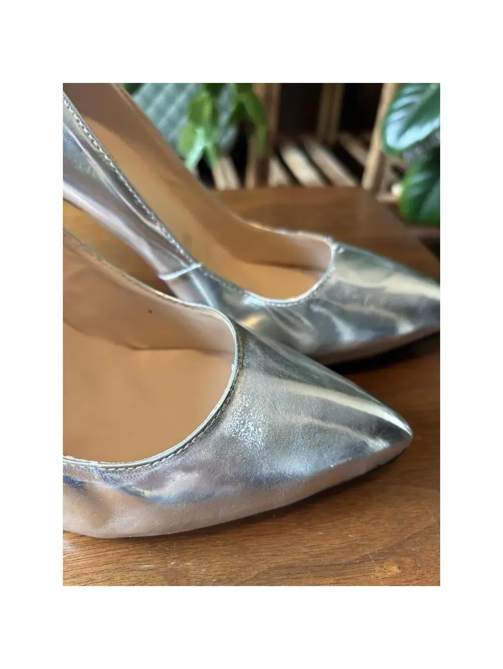 Christian Louboutin Silver Leather Pointed Toe Stiletto Pumps Slip-On US 8.5